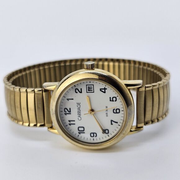 Timex Carriage 28MM Women's Watch White Dial Gold Expansion Band New Battery - Picture 1 of 11